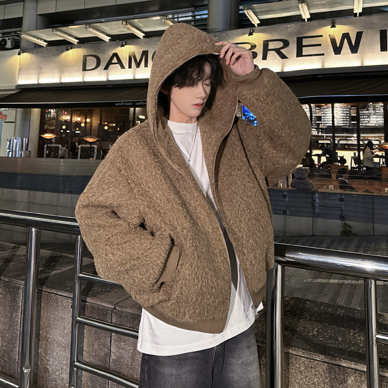 夹棉加厚连帽风衣外套男冬装毛呢潮牌高级感韩系呢子夹克cleanfit