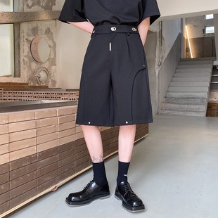 夏季小众黑色解构立体机械金属扣西裤男短裤直筒宽松痞帅五分裤潮