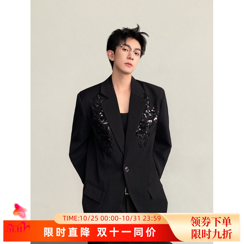 秋冬款重工刺绣亮片立体花朵西装礼服婚礼外套高级感痞帅禁欲西服