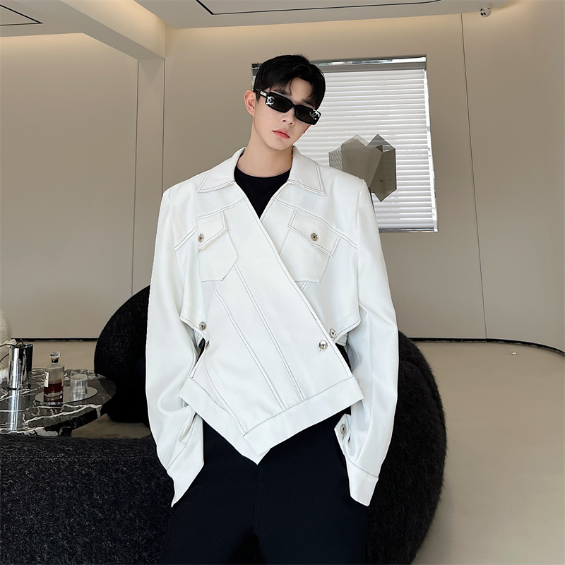 秋季网红韩版设计感不规则多种穿法上衣夹克男时尚高级感垫肩外套