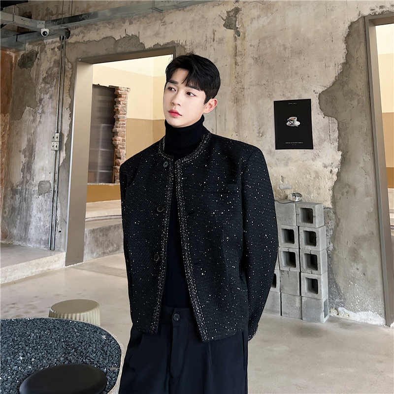 高级感外套男亮丝呢子西服痞帅