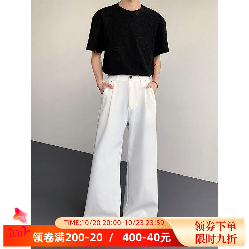 春夏季垂感白色西装裤子男宽松时尚韩版阔腿长裤休闲裤拖地裤百搭