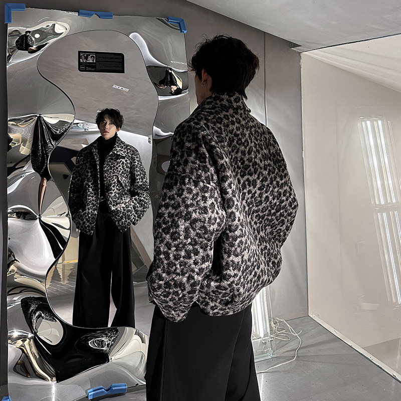小香风豹纹呢子加厚毛呢大衣男女外套痞帅慵懒风高级感重磅夹克潮