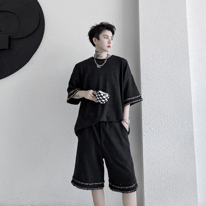 질감 향 나른한 스타일을 모두 갖춘 남성 여름 캐주얼 하이엔드 핸섬 쇼츠 수트 트렌디한 투피스 세트