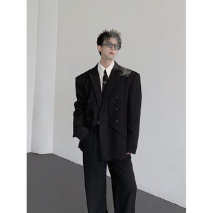 秋季正肩解构双开门平驳领西装外套男模穿搭上衣高级感痞帅西服潮