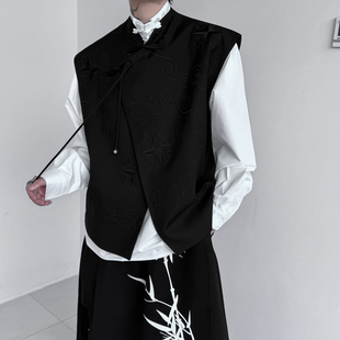 暗黑复古刺绣马甲男国风盘扣设计感坎肩上衣外套痞帅高级感新中式