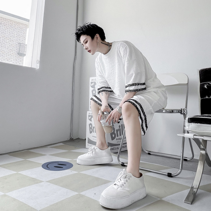 질감 향 나른한 스타일을 모두 갖춘 남성 여름 캐주얼 하이엔드 핸섬 쇼츠 수트 트렌디한 투피스 세트