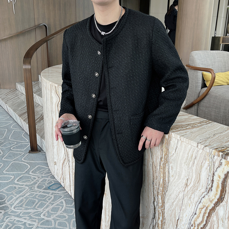 秋冬韩版小香风外套男时尚单排扣短款高级感炸街夹克上衣气质轻奢