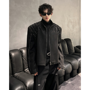 小众重工金属钉装饰垫肩高级感短款夹克外套男模穿搭上衣痞帅潮牌