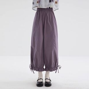 日系复古阔腿九分裤女夏宽松显瘦薄款百搭大码可爱软妹束脚灯笼裤