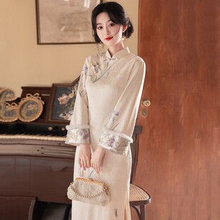 白色订婚旗袍女新中式领证登记小礼服冬天加绒加厚改良年轻款少女