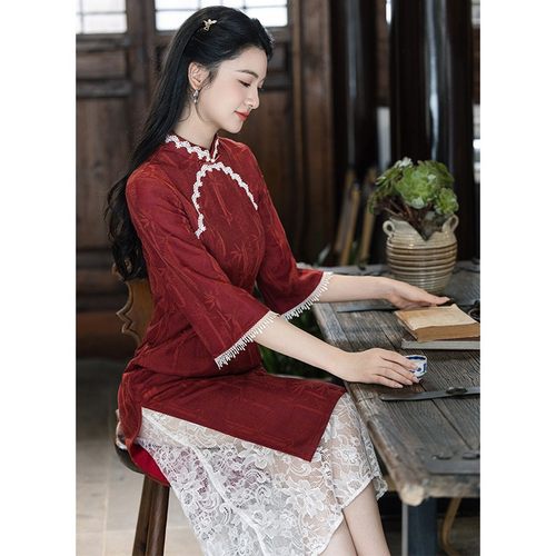 宝宝周岁宴妈妈礼服新中式连衣裙子秋冬季轻国风奥黛订婚百日穿搭