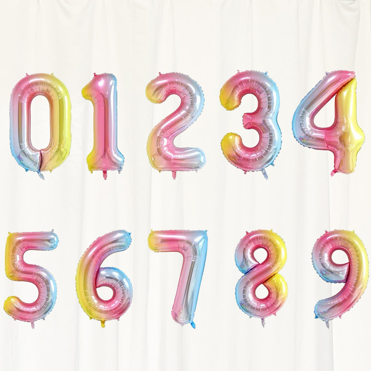 32寸数字渐变粉色宝宝1234567890周岁生日布置气球派对装饰背景墙
