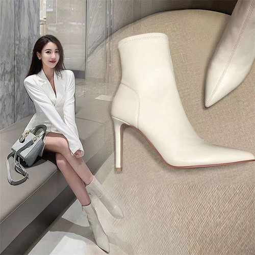 法式小短靴女瘦瘦靴细跟尖头高跟