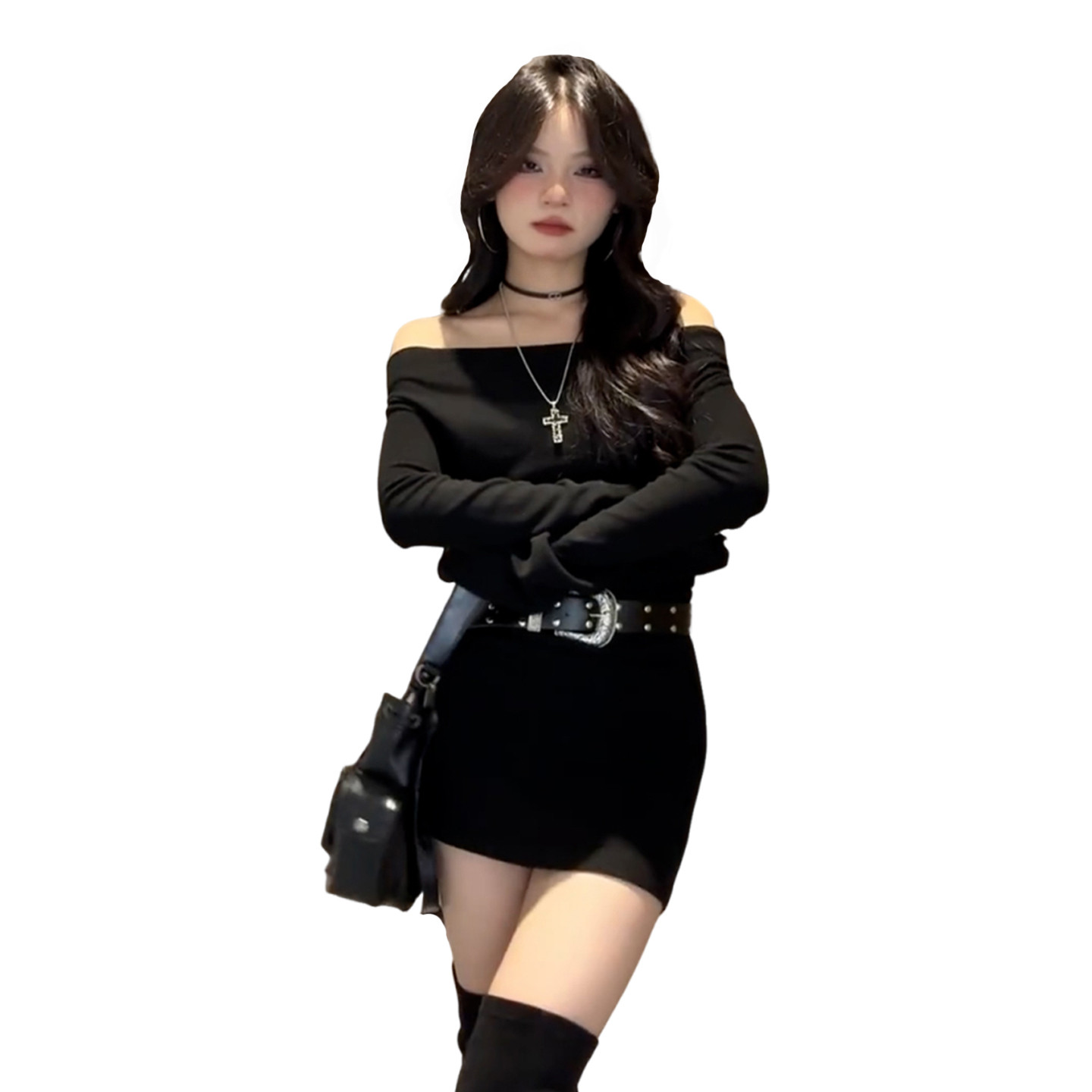 法式性感辣妹一字肩针织