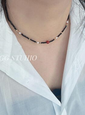 HEGG|原创 单珠南红玛瑙天然淡水珍珠气质项链高级感水晶锁骨链女