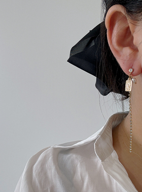 STUDIO原创自制不对称爱心水钻流苏耳环女小众时尚气质高级感