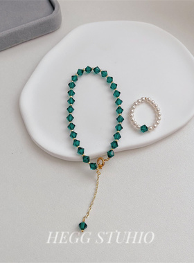 HEGG|奥地利墨绿色水晶14K包金手链 气质个性轻奢高级风显白搭配