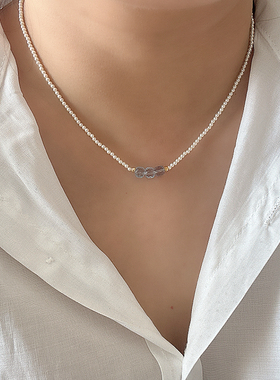 HEGG|手作原创极细2mm珍珠蓝托帕石项链女精致极简锁骨链高级感
