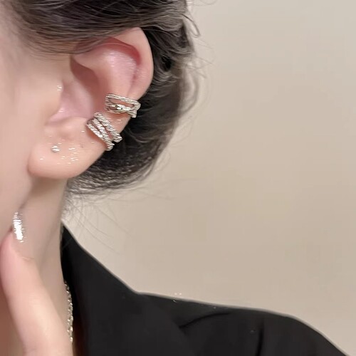 冷淡风多层锆石无耳洞耳夹