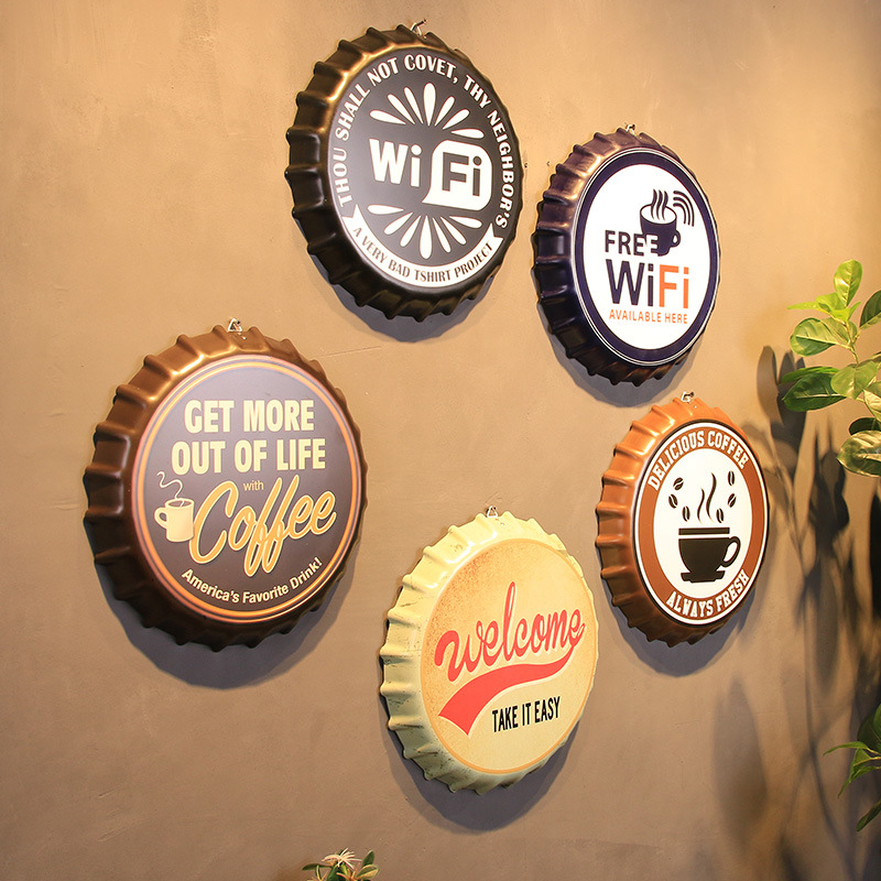 复古啤酒盖装饰画 铁艺金属酒瓶盖挂画 酒吧咖啡厅店铺壁饰装饰品