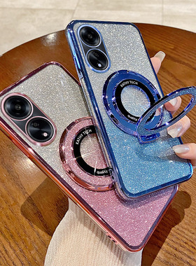 适用于OPPOPHS110手机壳硅胶OPPOA1 5G男女款闪粉磁吸支架透明套oppo a1 5g全包软边防摔phs110保护套钢化膜