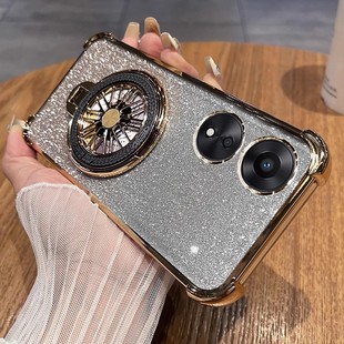 适用OPPOPHJ110手机壳硅胶透明闪粉纸OPPOA1X 5G女款旋转陀螺支架oppo a1X5g全包边防摔oppophj110气囊四角套