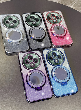 适用OPPOReno12F 4G/5G海外版手机壳新款Reno12FS 5G国际版闪粉镜子支架防摔软全包边保护套透明硅胶个性创意