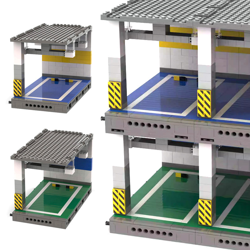 益智MOC积木车库停车场城市扩展