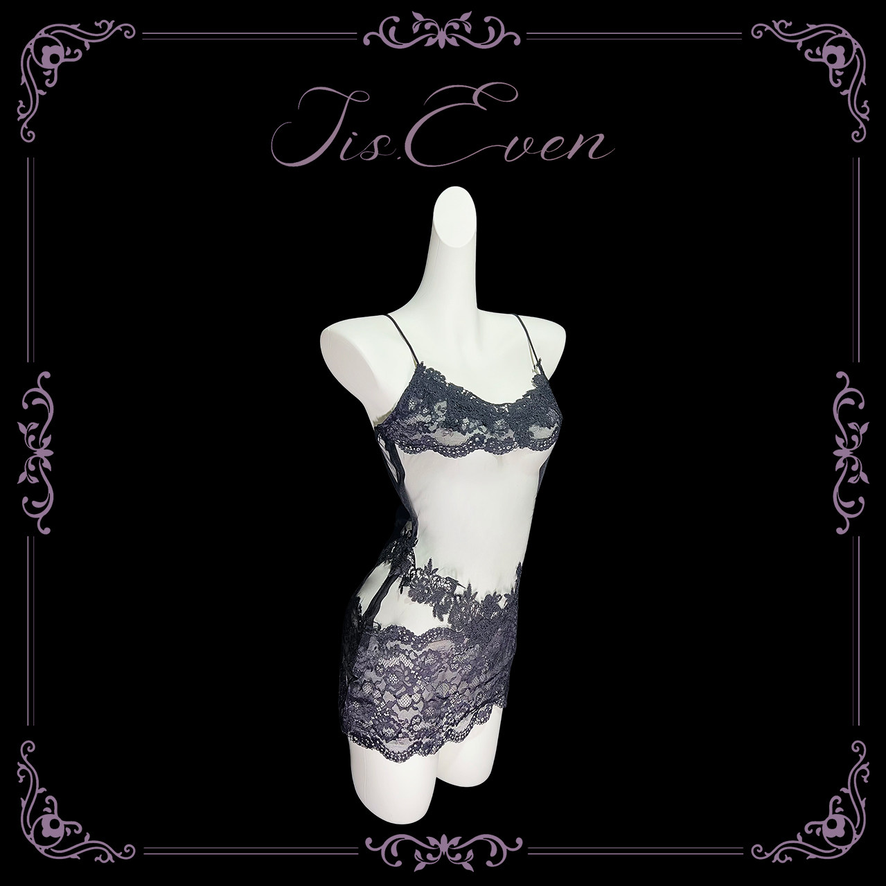 性感御姐风网纱透视刺绣吊带睡裙