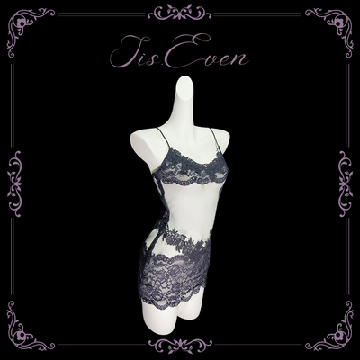 性感御姐风网纱透视刺绣吊带睡裙