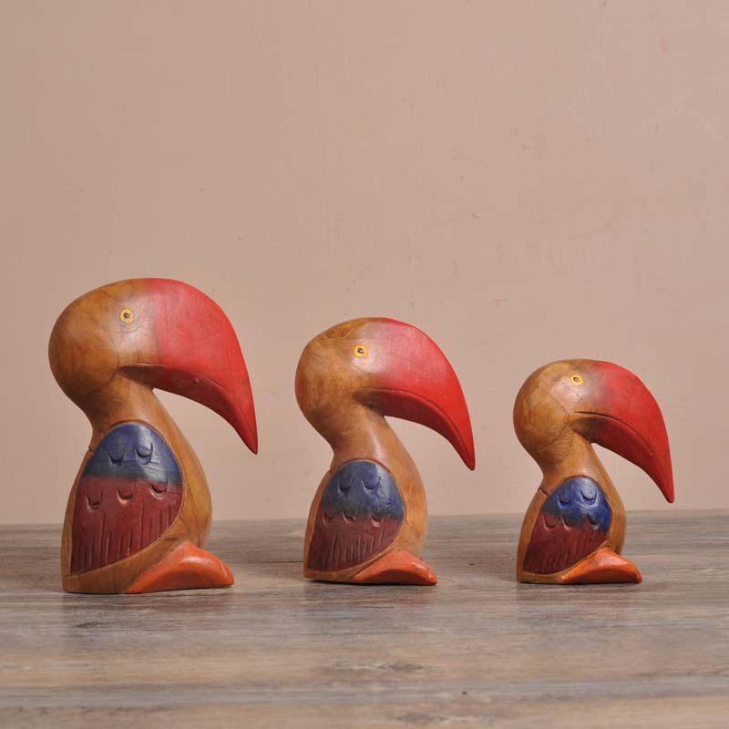实木大嘴鸟摆件木雕鹈鹕客厅桌面摆设泰国手工艺品东南亚风格礼品