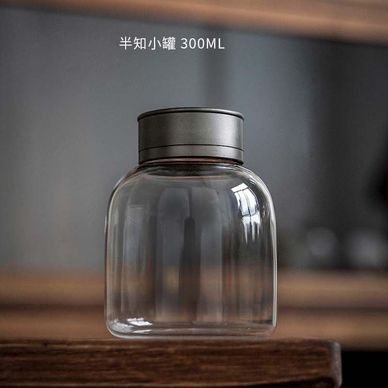 日式茶具家用透明玻璃茶叶罐小号白茶储存罐便携式普洱茶密封罐