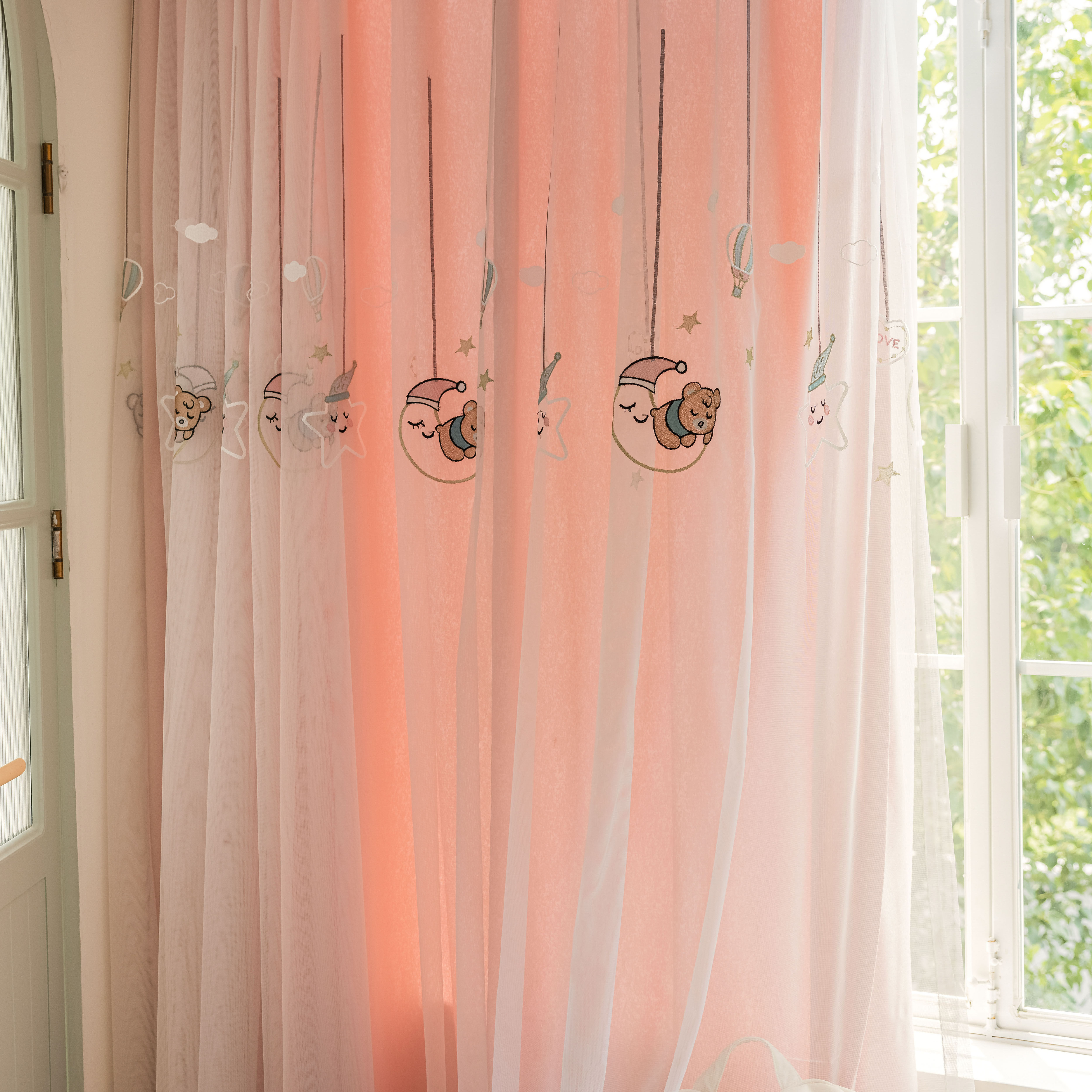 窗帘布纱双层一体卡通儿童卧室遮光现代飘窗暖色系免打孔高档轻奢