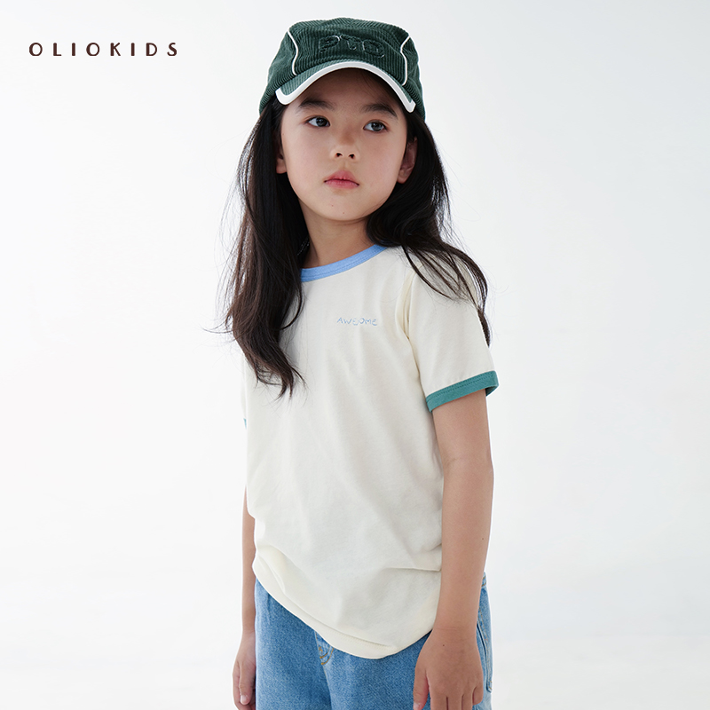 OLIOKIDS美式休闲短袖撞色T恤