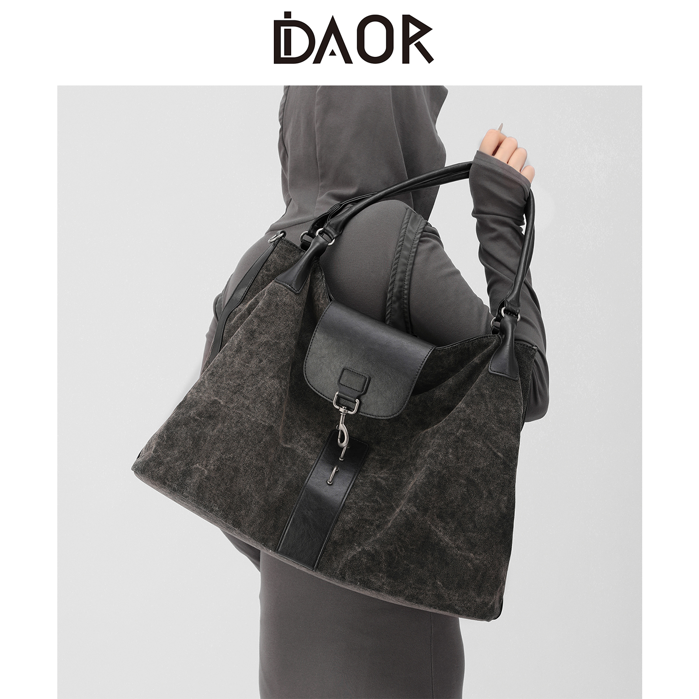 DAOR苔岩褐色做旧帆布托特包男女