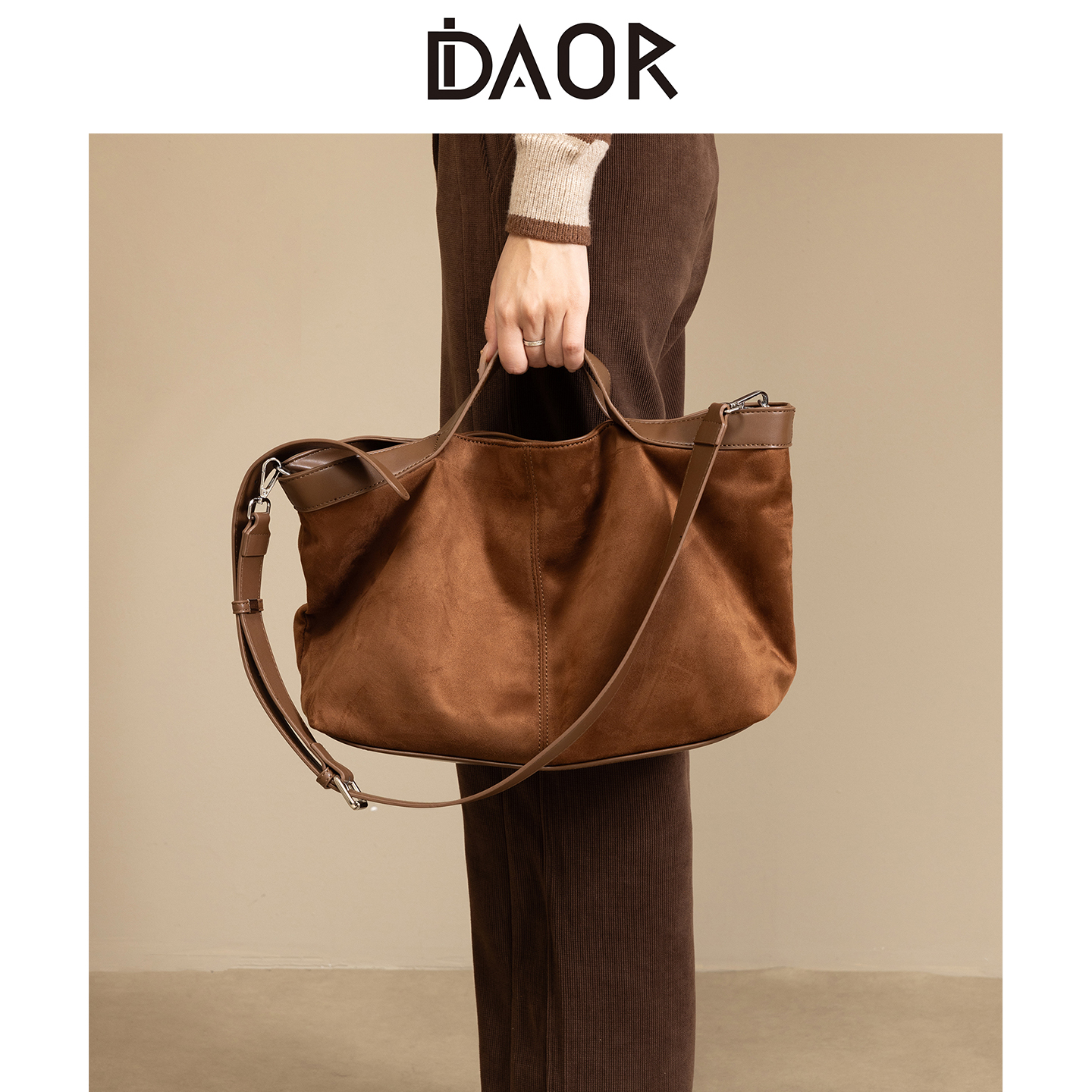 DAOR复古慵懒麂皮绒面手提托特包