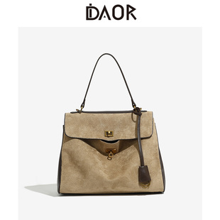 DAOR磨砂牛皮大容量托特包女真皮锁扣手提凯莉包高级感单肩斜挎包