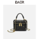 DAOR真皮菱格珍珠手提小包包高级质感链条盒子包女单肩斜挎小方包