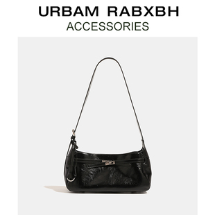 油蜡牛皮凯莉腋下包包女2025春季 高级感单肩包真皮百搭斜挎包 新款