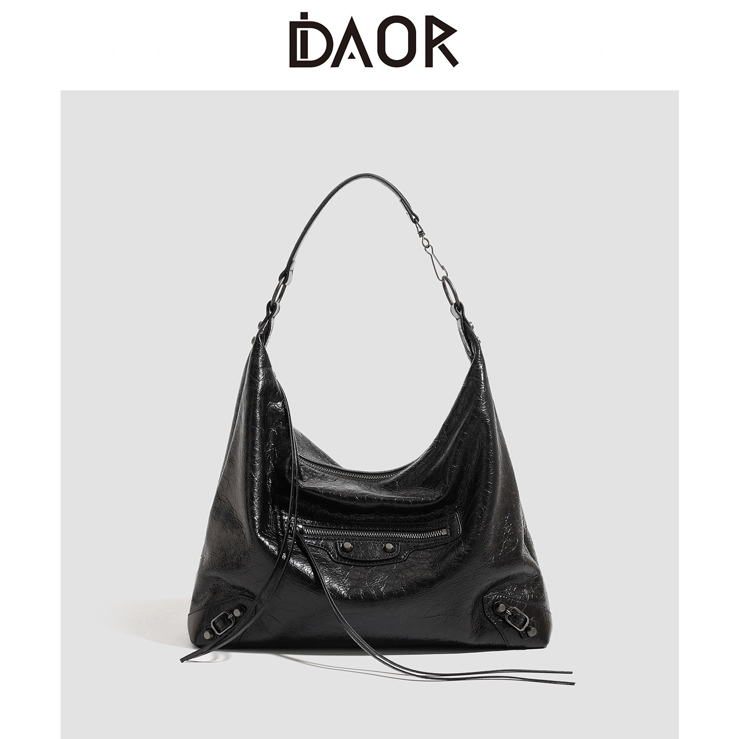 DAOR油蜡牛皮酷飒铆钉HOBO托特包女大容量腋下包高级感单肩斜挎包,箱包皮具/热销女包/男包,托特包,淘宝优惠券,粉丝福利购,淘宝优惠卷