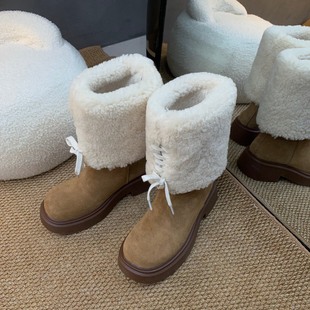 7SEVEN2025新款 雪地靴女 真皮百搭两穿女靴厚底马丁靴圆头保暖时尚