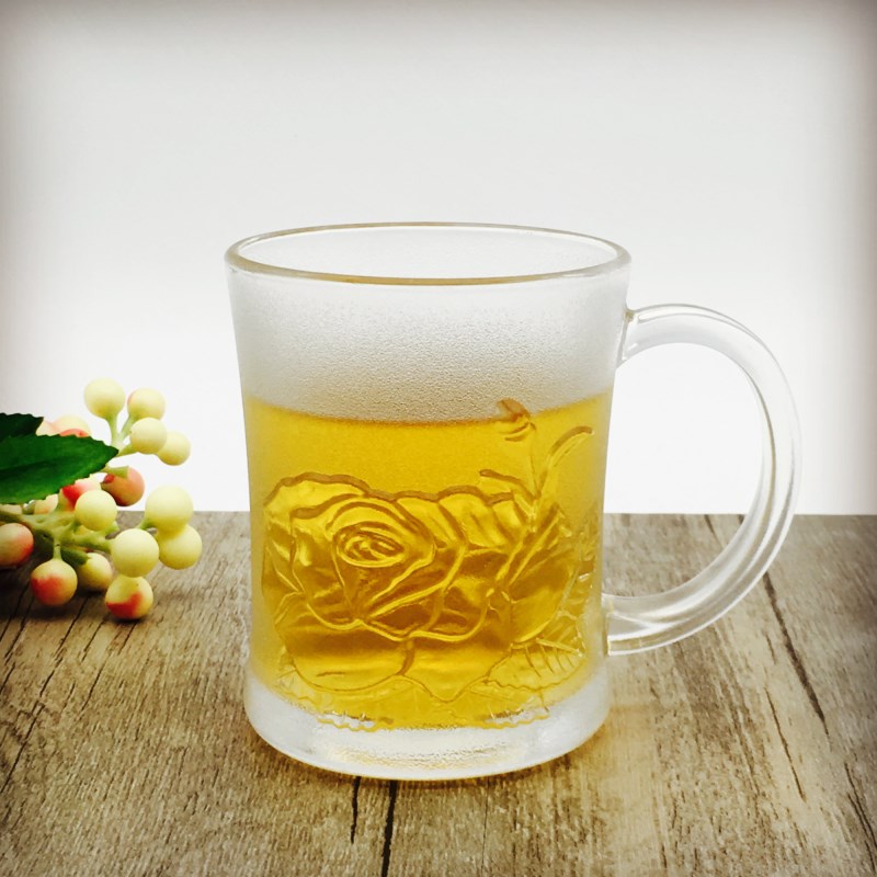 玻璃杯子家用水带把啤酒杯果汁扎啤杯无铅磨砂耐热泡茶杯6只套装