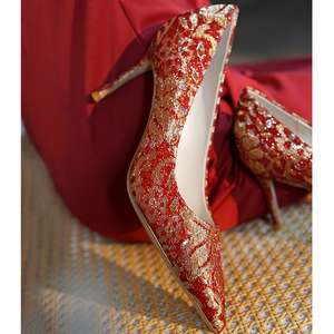 米兔小姐【大鱼海棠】红色中式婚鞋新娘鞋秀禾汉服高跟鞋女高级感