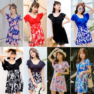 中年妈妈遮肚显瘦胖mm保守泡温泉泳装 泳衣女连体裙式 工厂 大码 特价