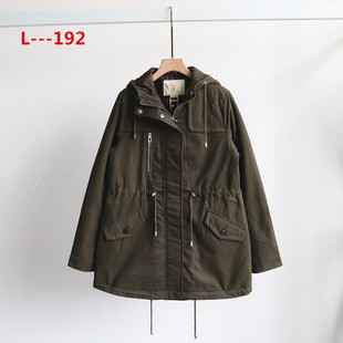 秋冬季外贸新款女装百搭简约时尚宽松显瘦中长款连帽棉衣棉服外套