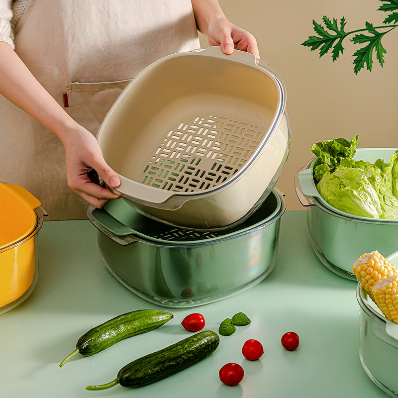 双层家用厨房洗菜盆沥水篮菜篮子洗菜篮茶几客厅水果盘洗水果神器|msdalam kategori pinggan mangkuk, pinggan mangkuk, mangkuk buah-buahan/plat buah-buahan/bakul buah-buahan - dari Buy2taobao.com untuk memberikan perkhidmatan ejen Taobao profesional membeli