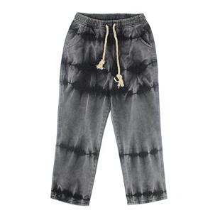 牛仔裤子百搭设计感扎染男生痞帅休闲系绳欧美嘻哈直筒裤学生春秋