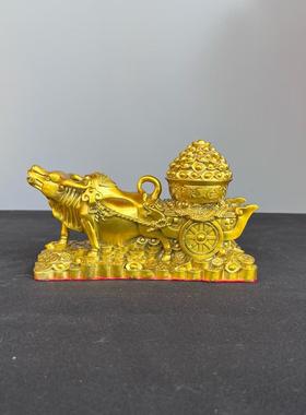 牛拉聚宝盆摆件纯铜工艺品