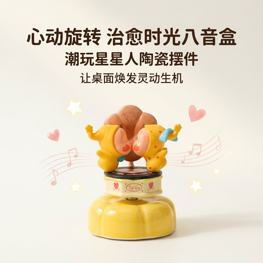 星星人景德镇陶瓷转转桌面工位治愈摆件创意可爱车载装饰礼物爆款